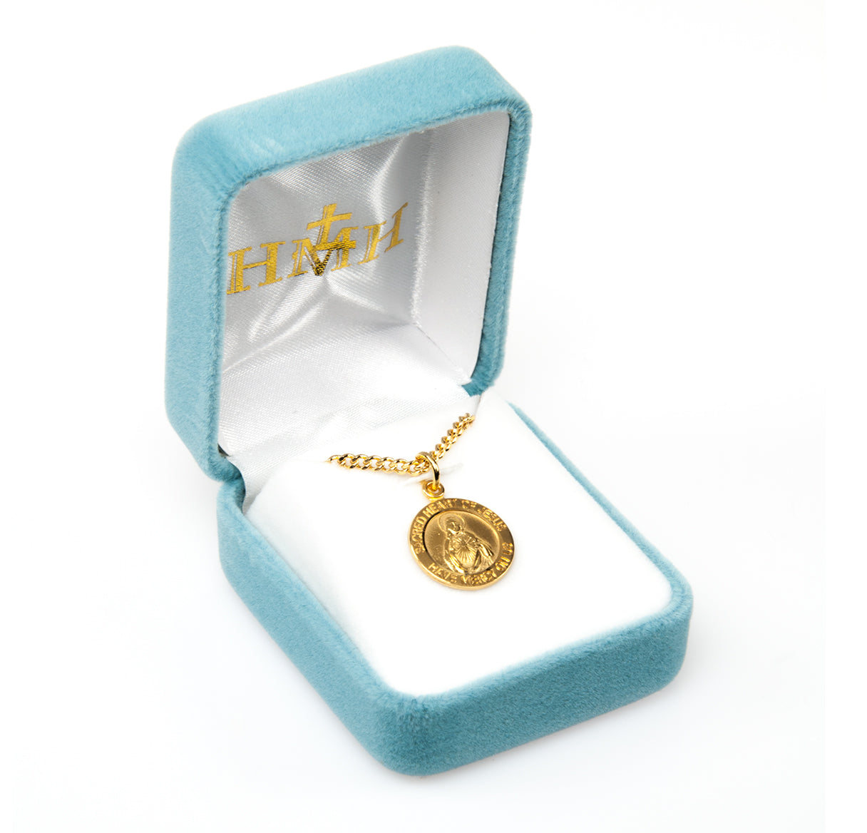 Sacred Heart of Jesus Double Sided Round Gold Over Sterling Silver Scapular Medal Necklace | 16kt Gold Plated .925 Silver