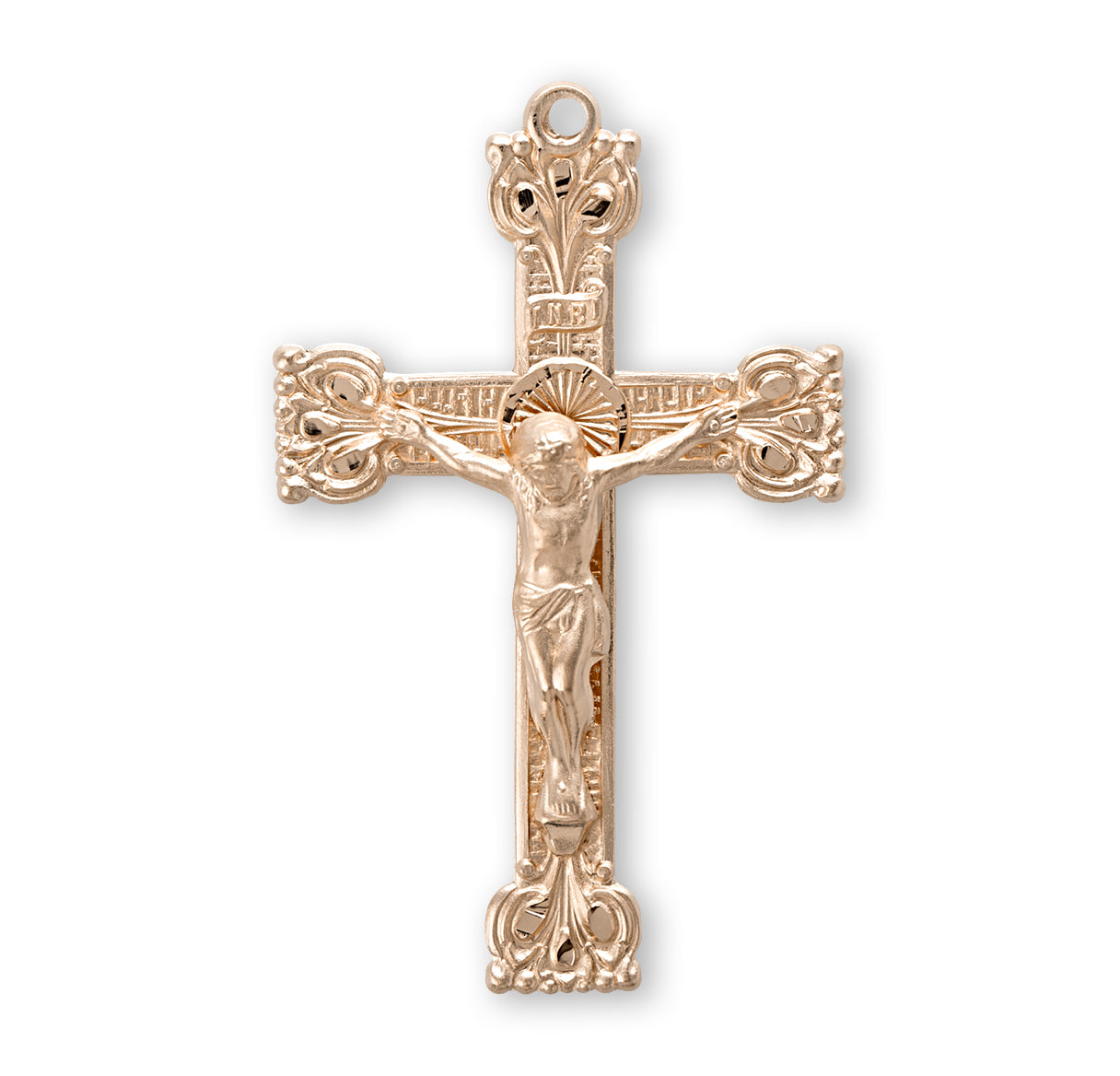 Gold Over Sterling Silver Highly Detailed Crucifix Necklace | 16kt Gold Plated .925 Silver