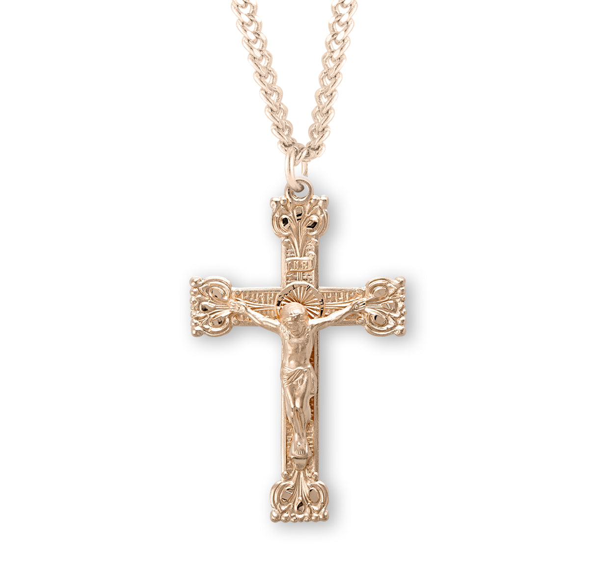 Gold Over Sterling Silver Highly Detailed Crucifix Necklace | 16kt Gold Plated .925 Silver