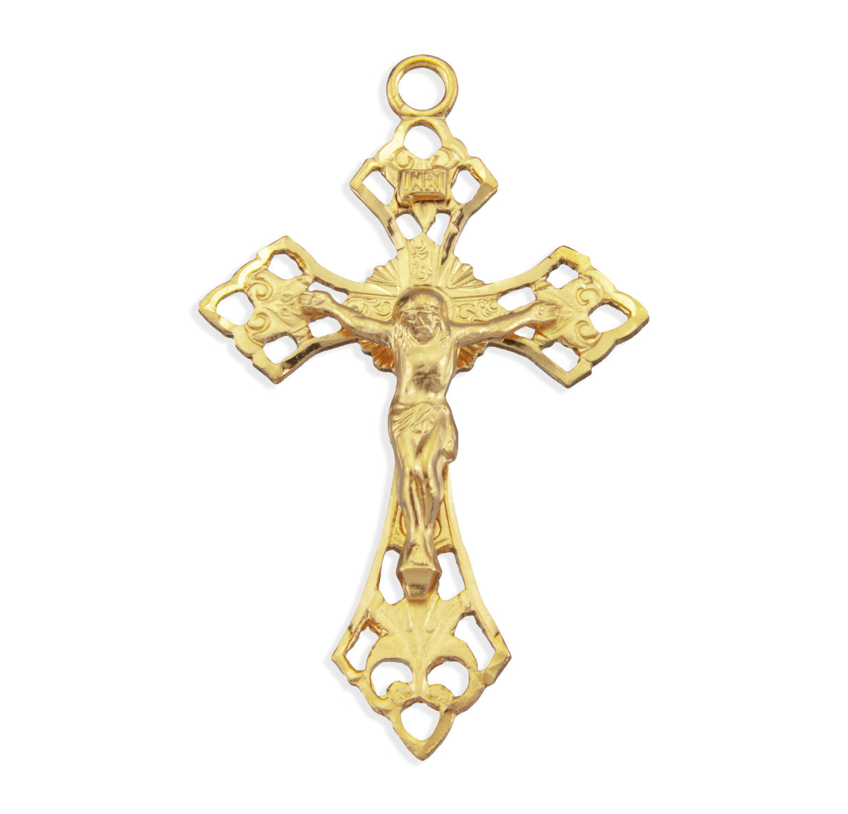 Gold Over Sterling Silver Pierced Crucifix with Angle Tips Necklace | 16kt Gold Plated .925 Silver