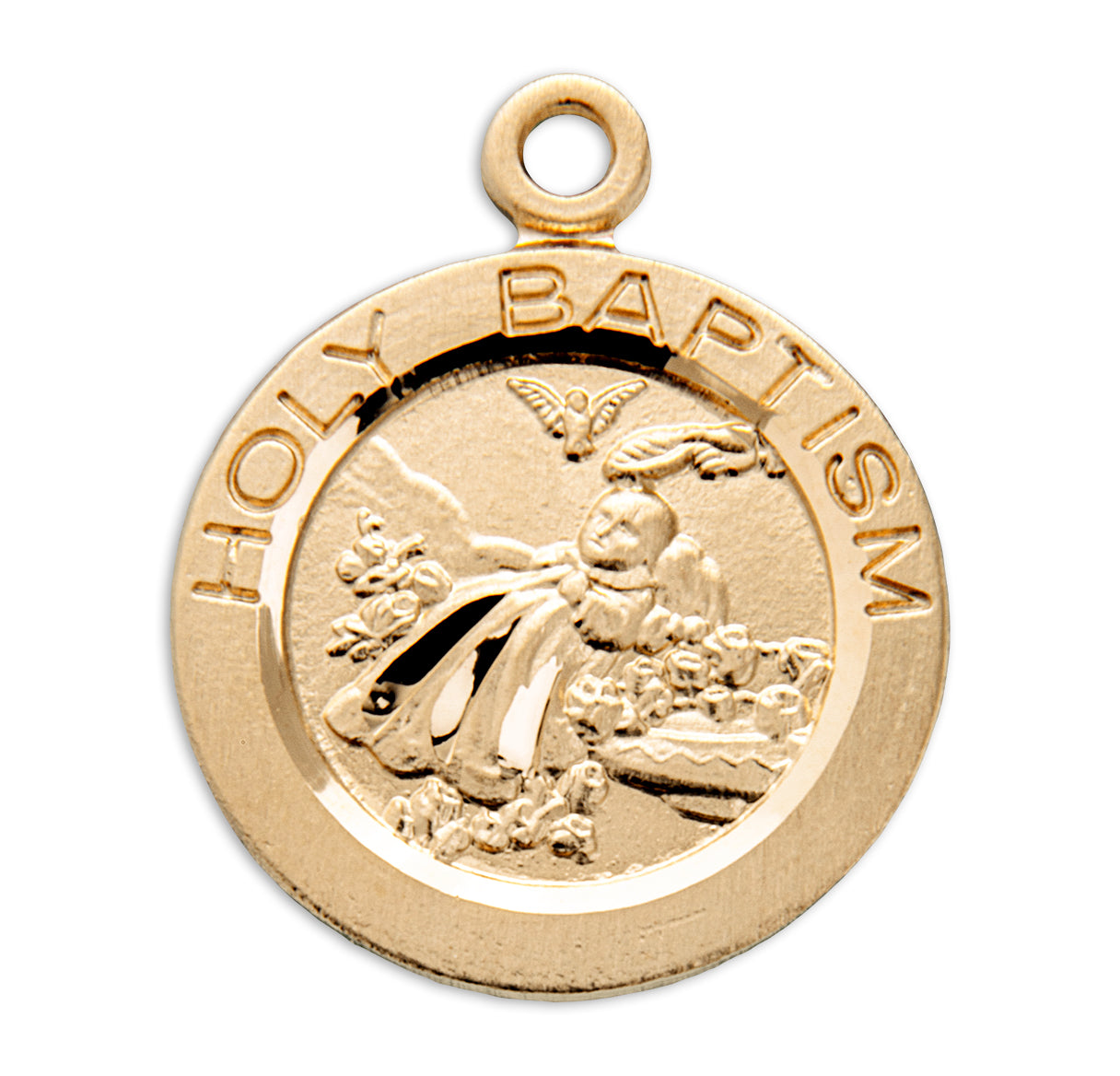 Gold Over Sterling Silver Round Shape Holy Baptism Medal Necklace | 16kt Gold Plated .925 Silver