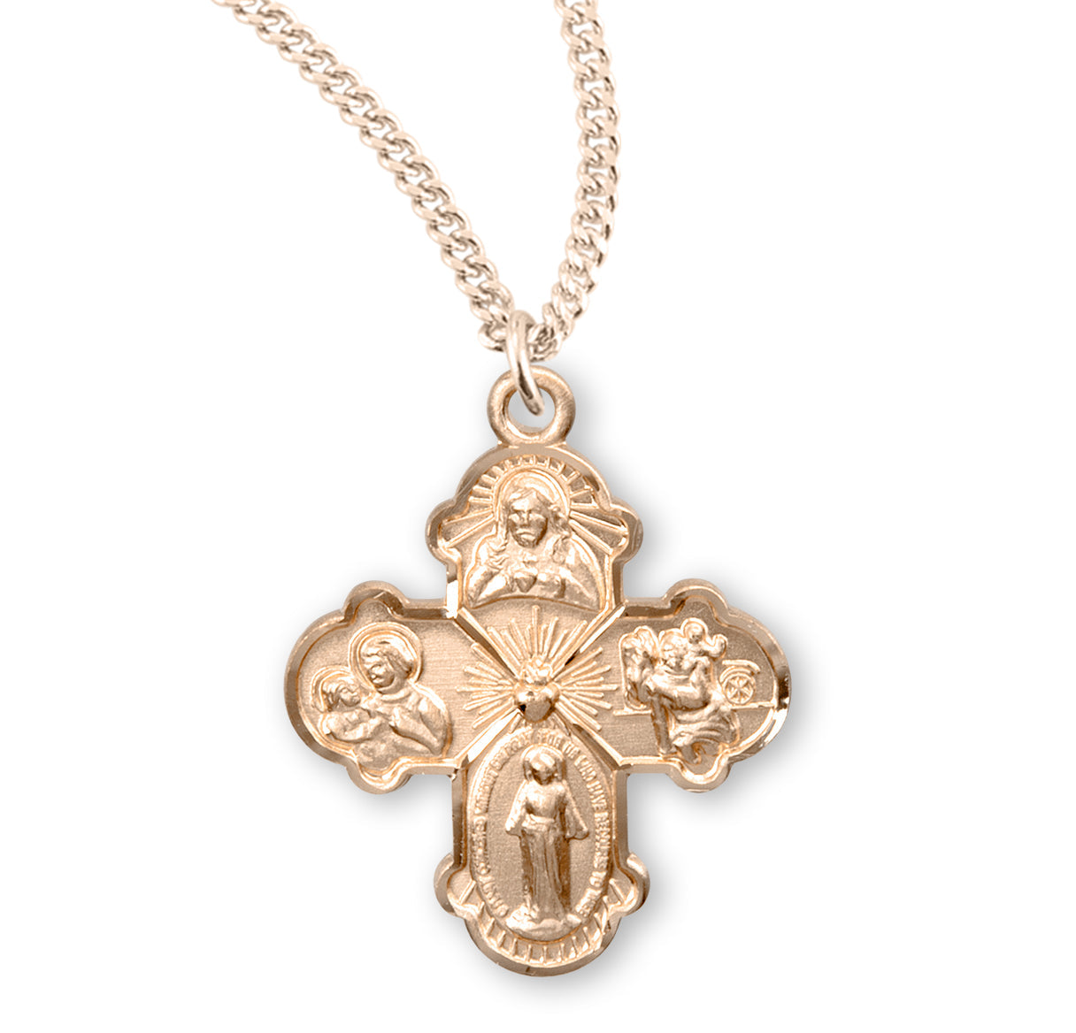 Gold Over Sterling Silver Four-Way Medal Necklace | 16kt Gold Plated .925 Silver