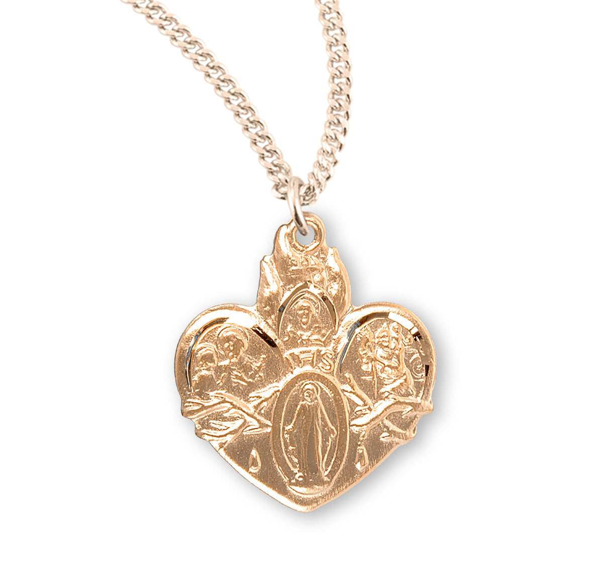 Gold Over Sterling Silver Heart Shape 4-Way Medal Necklace | 16kt Gold Plated .925 Silver