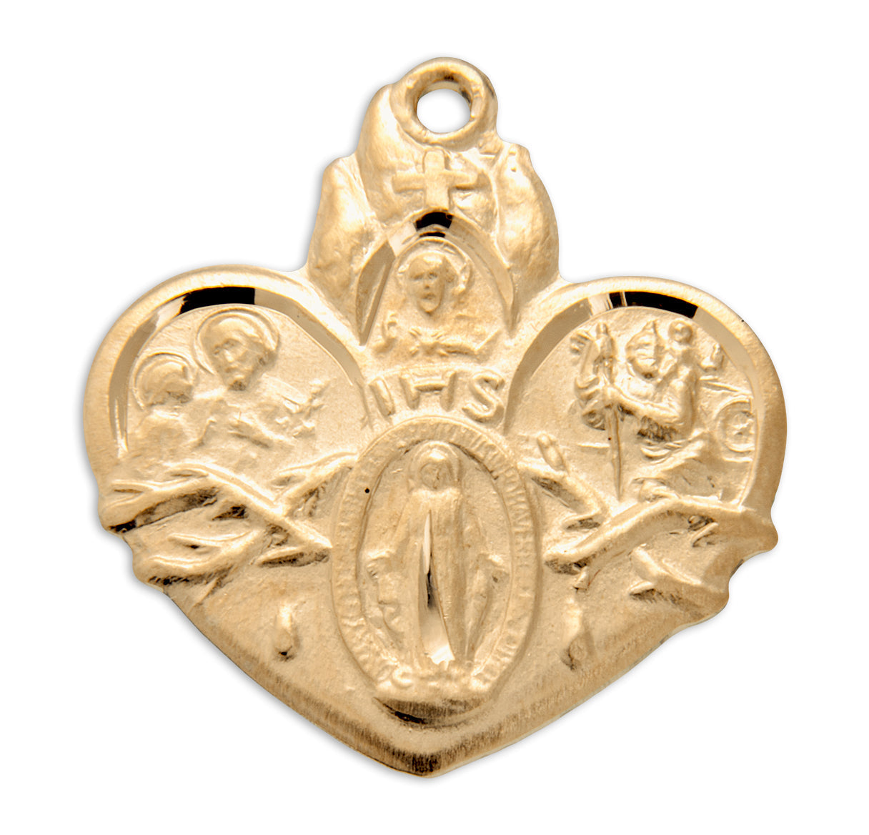 Gold Over Sterling Silver Heart Shape 4-Way Medal Necklace | 16kt Gold Plated .925 Silver