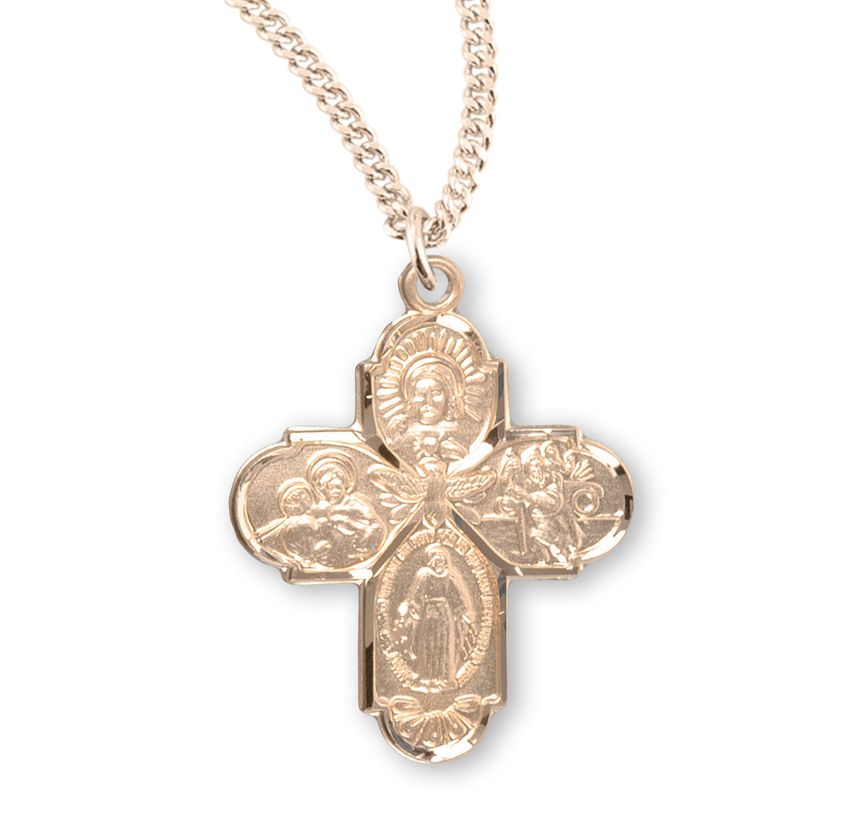 Gold Over Sterling Silver Four-Way Medal Necklace | 16kt Gold Plated .925 Silver