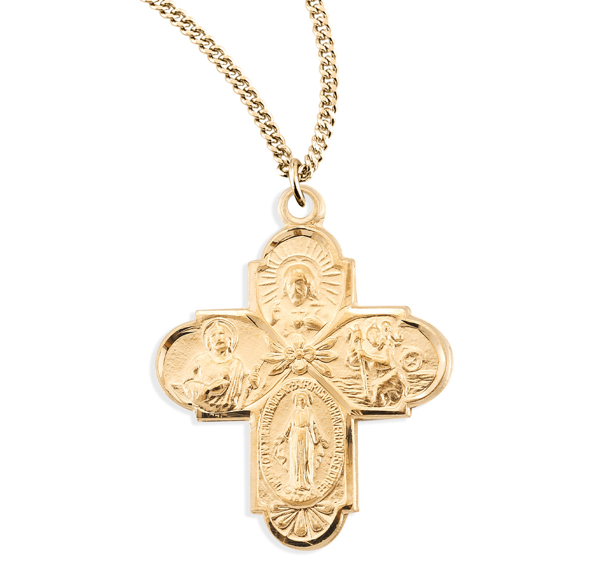 Gold Over Sterling Silver Four-Way Medal Necklace | 16kt Gold Plated .925 Silver
