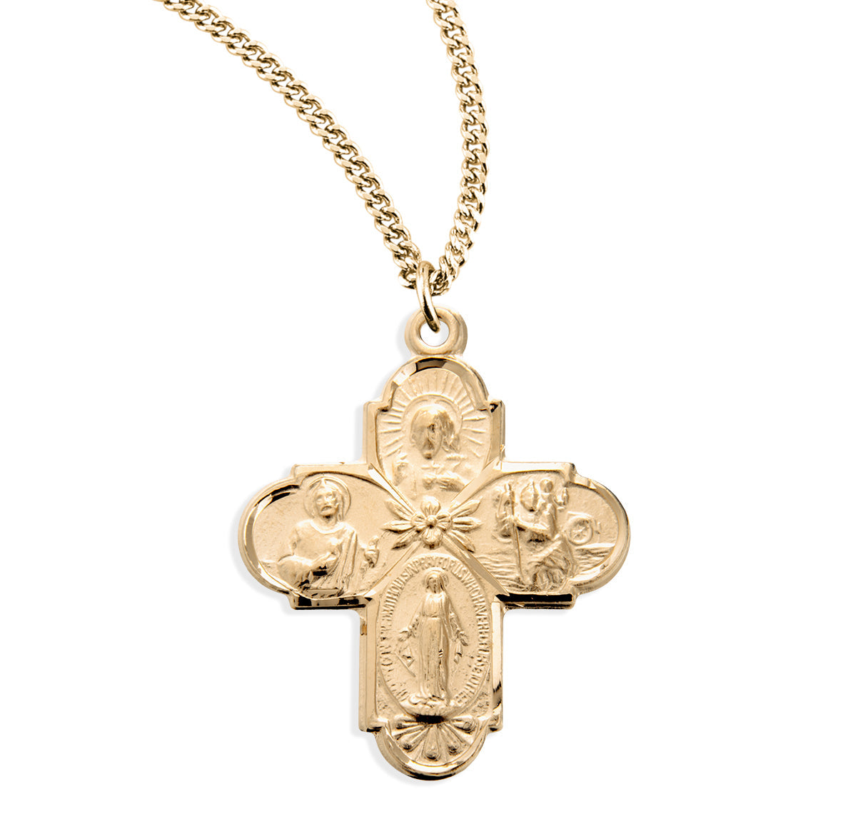 Gold Over Sterling Silver Four-Way Medal Necklace | 16kt Gold Plated .925 Silver