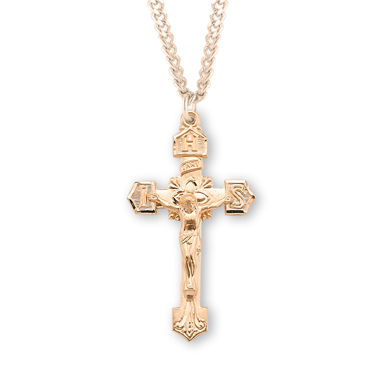 Gold Over Sterling Silver IHS Crucifix Necklace | 16kt Gold Plated .925 Silver