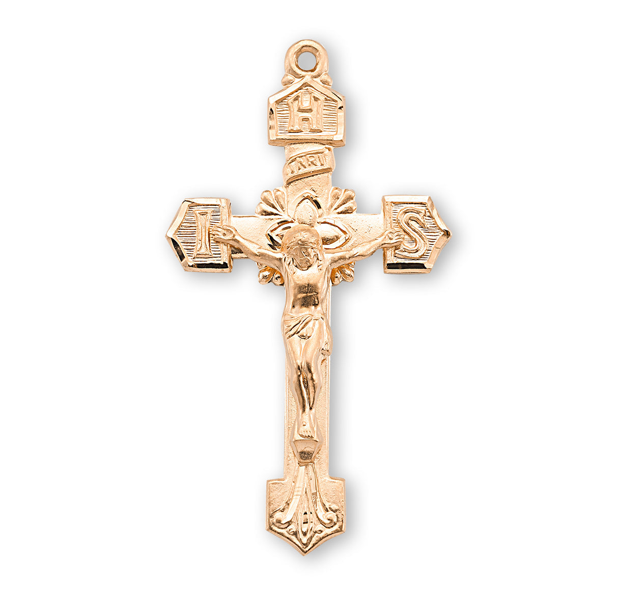 Gold Over Sterling Silver IHS Crucifix Necklace | 16kt Gold Plated .925 Silver