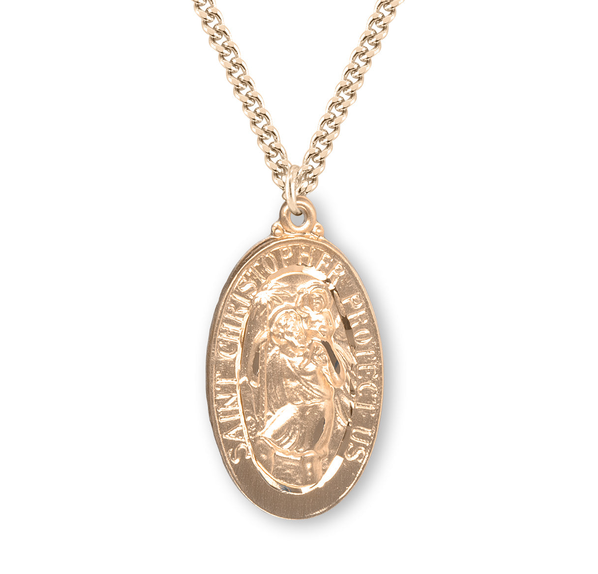 Saint Christopher Oval Gold Over Sterling Silver Medal Necklace | 16kt Gold Plated .925 Silver