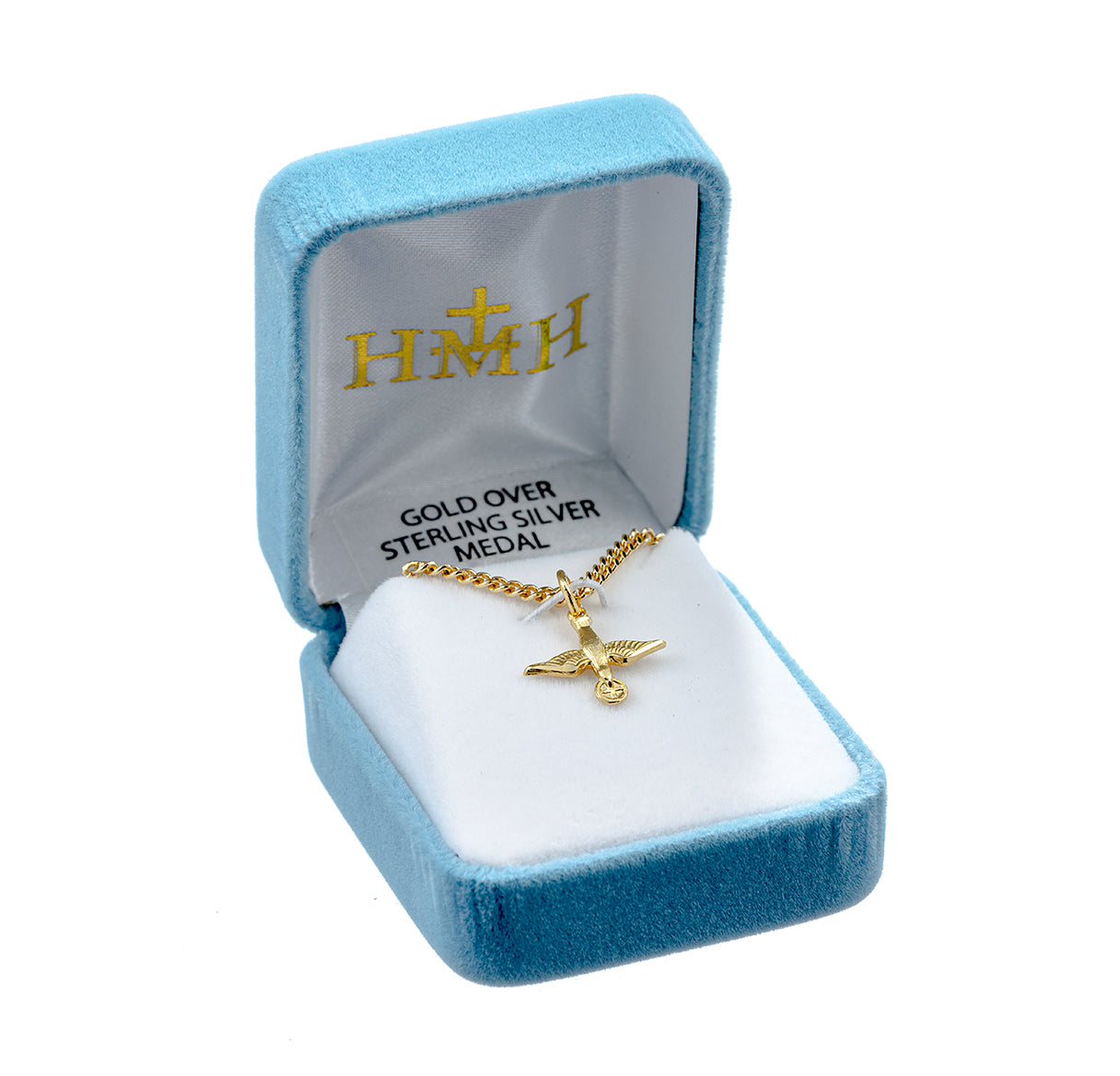 Holy Spirit Gold Over Sterling Silver Medal Necklace | 16kt Gold Plated .925 Silver