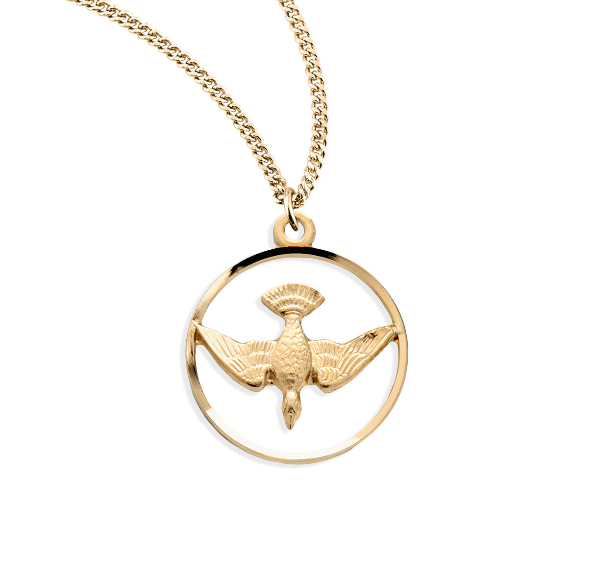 Holy Spirit Gold Over Sterling Silver Medal Necklace | 16kt Gold Plated .925 Silver
