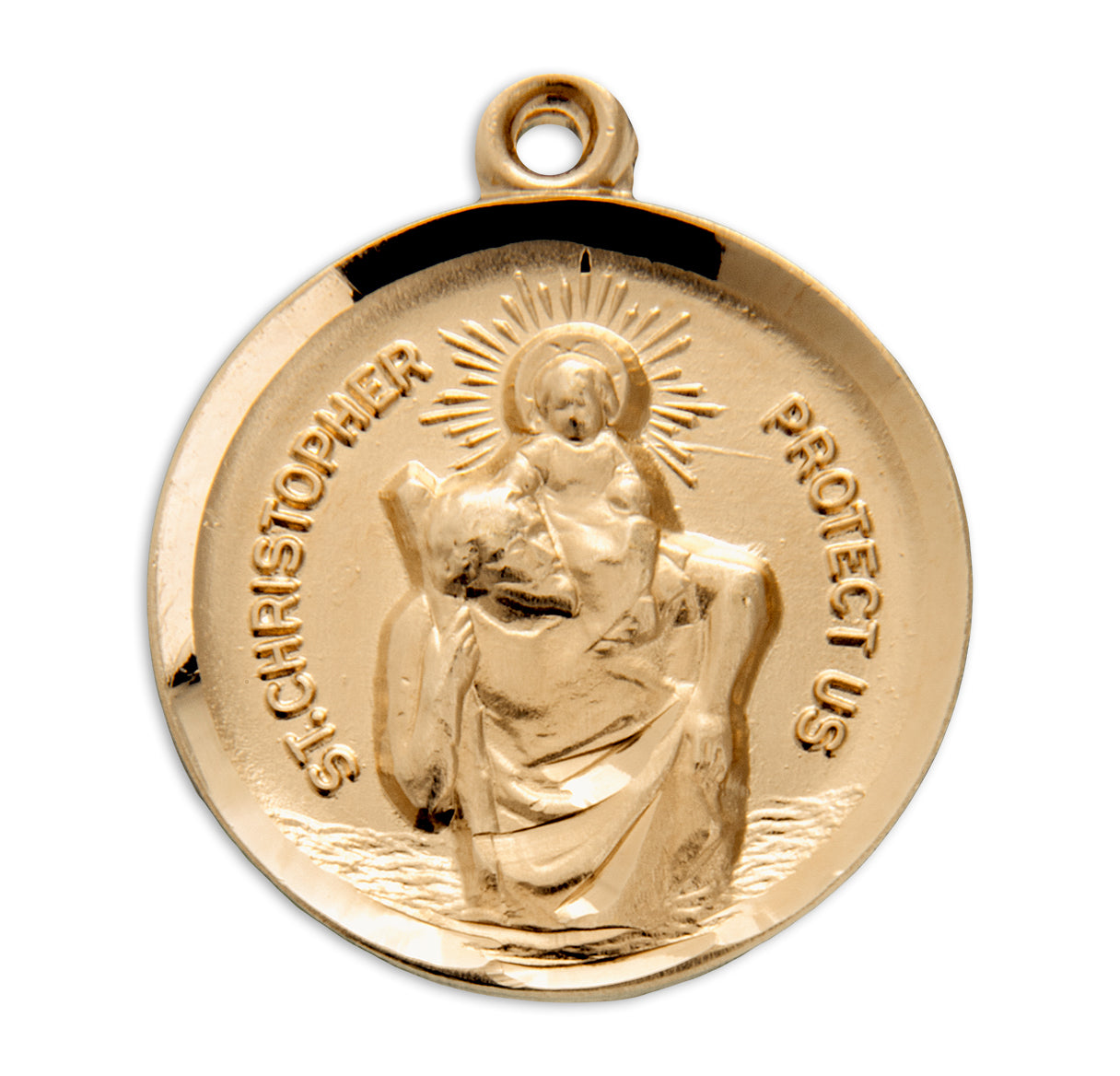 Saint Christopher Round Gold Over Sterling Silver Medal Necklace | 16kt Gold Plated .925 Silver