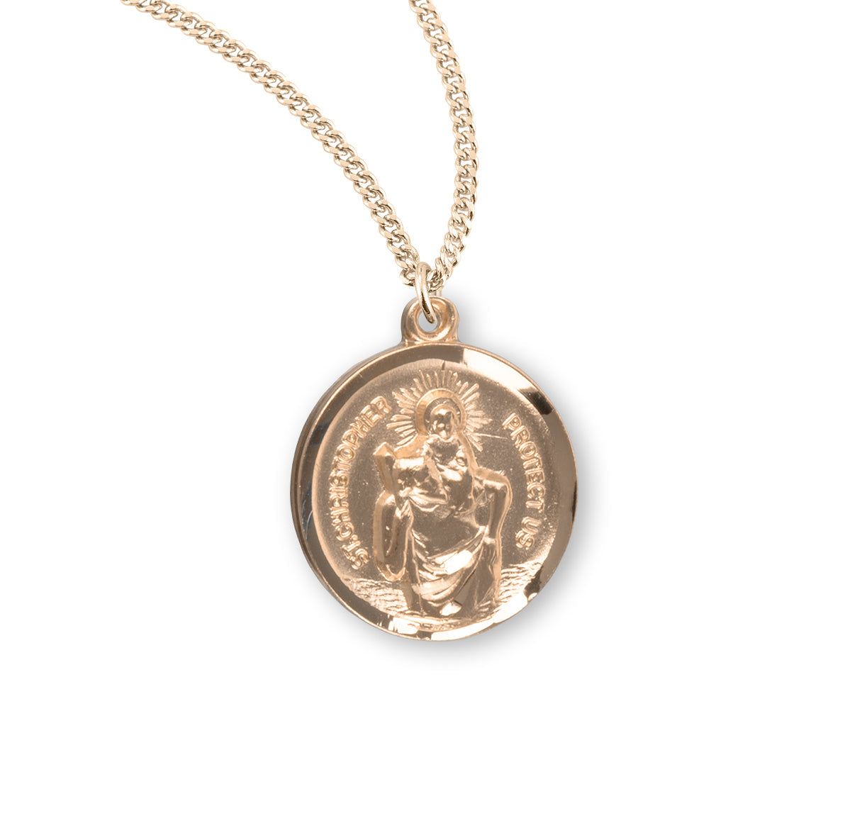 Saint Christopher Round Gold Over Sterling Silver Medal Necklace | 16kt Gold Plated .925 Silver