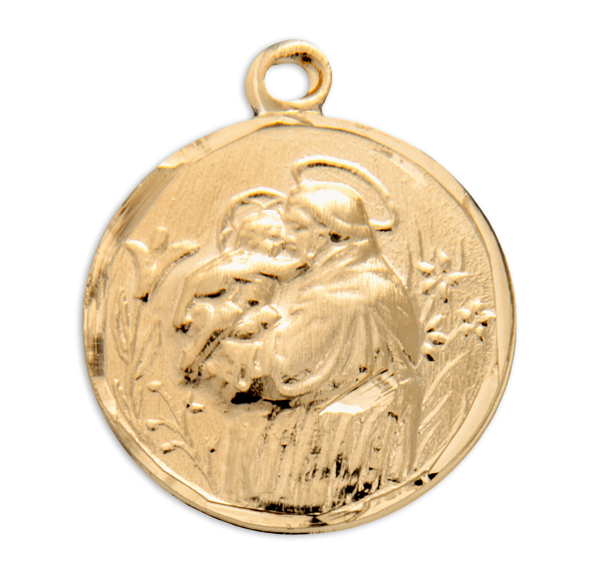Saint Anthony Round Gold Over Sterling Silver Medal Necklace | 16kt Gold Plated .925 Silver