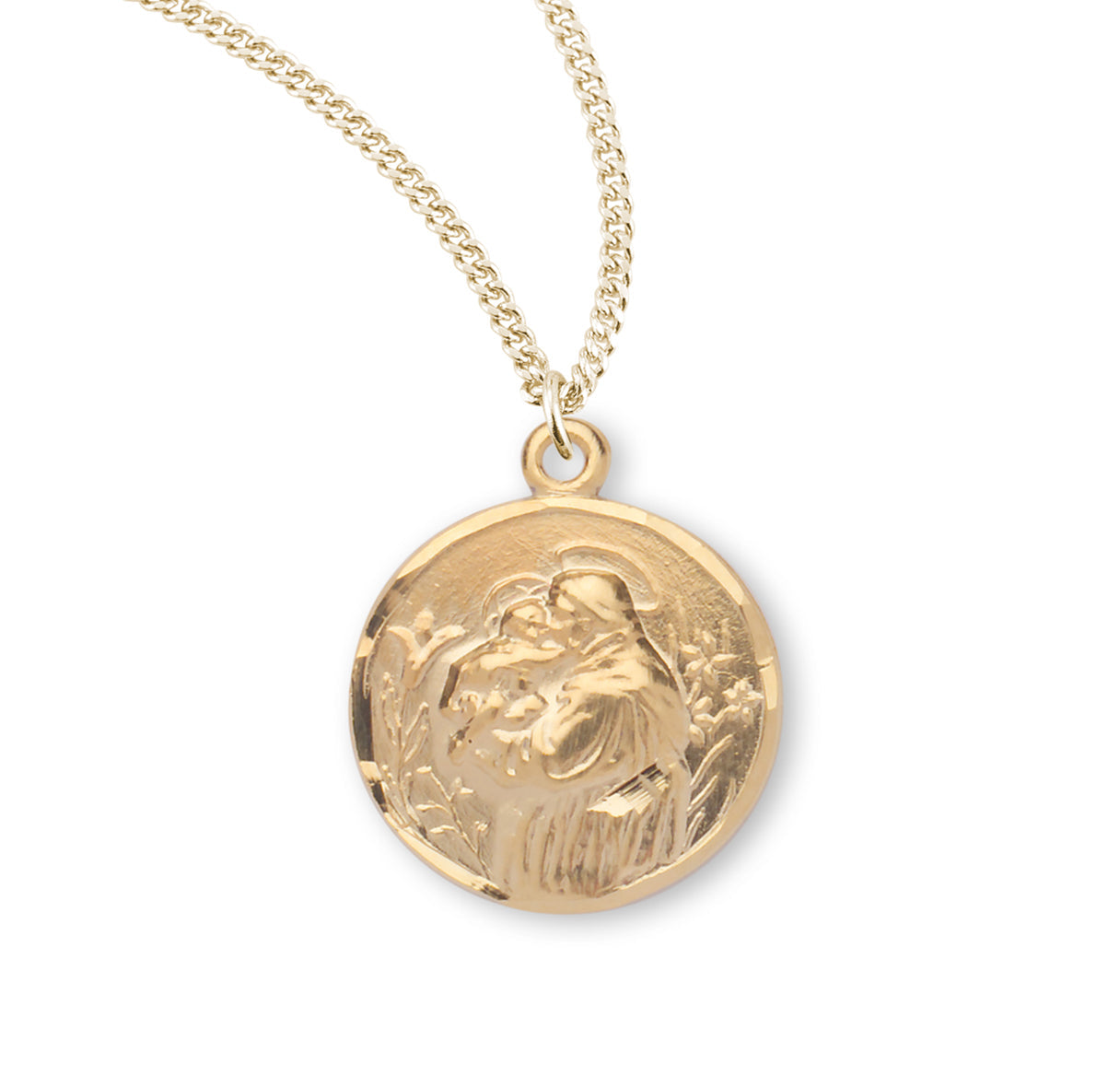Saint Anthony Round Gold Over Sterling Silver Medal Necklace | 16kt Gold Plated .925 Silver