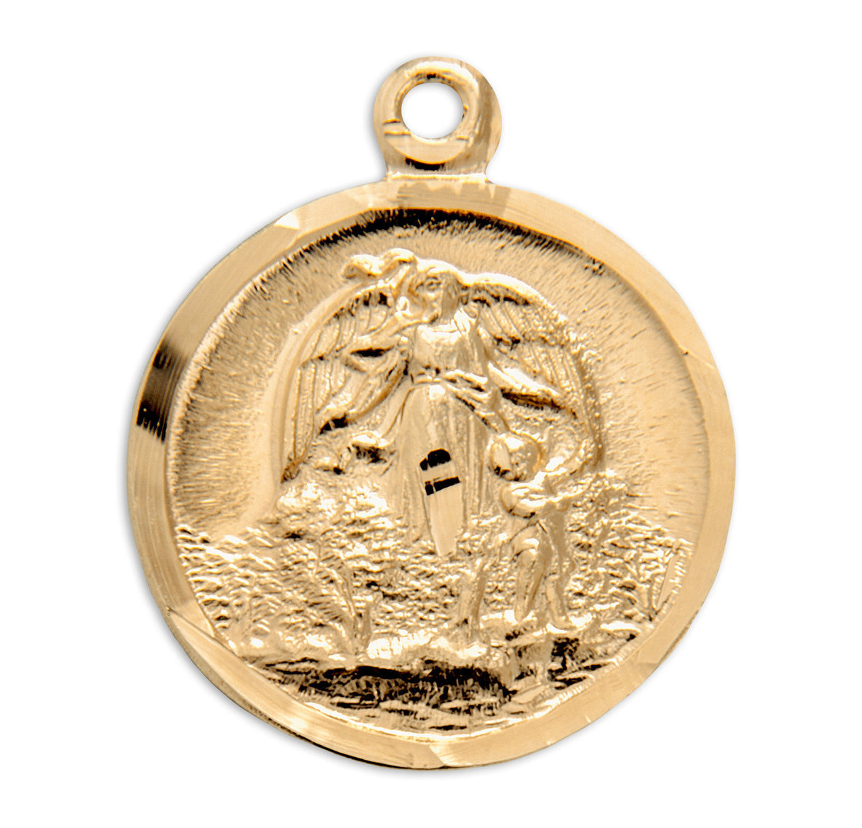 Gold Over Sterling Silver Guardian Angel Medal Necklace | 16kt Gold Plated .925 Silver