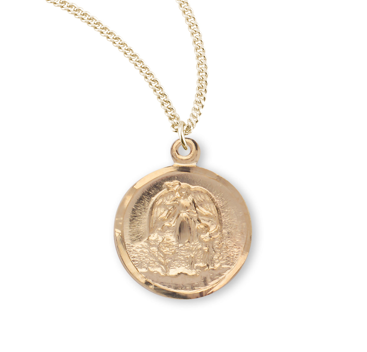Gold Over Sterling Silver Guardian Angel Medal Necklace | 16kt Gold Plated .925 Silver