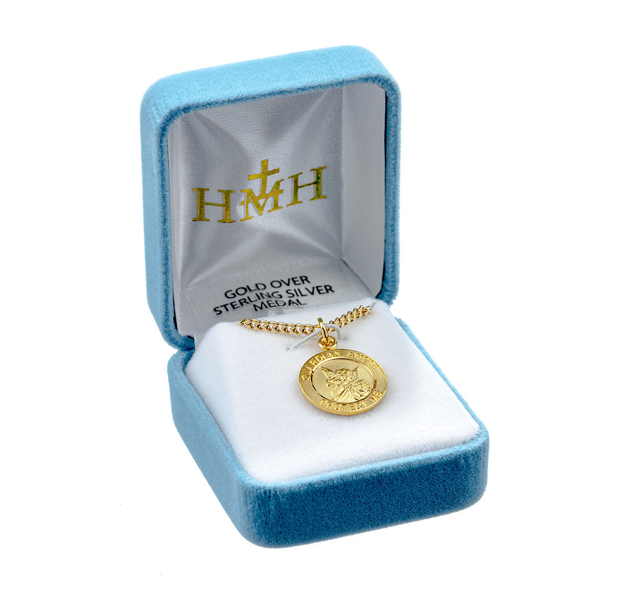 Guardian Angel Med Round Gold Over Sterling Silver Medal Necklace | 16kt Gold Plated .925 Silver