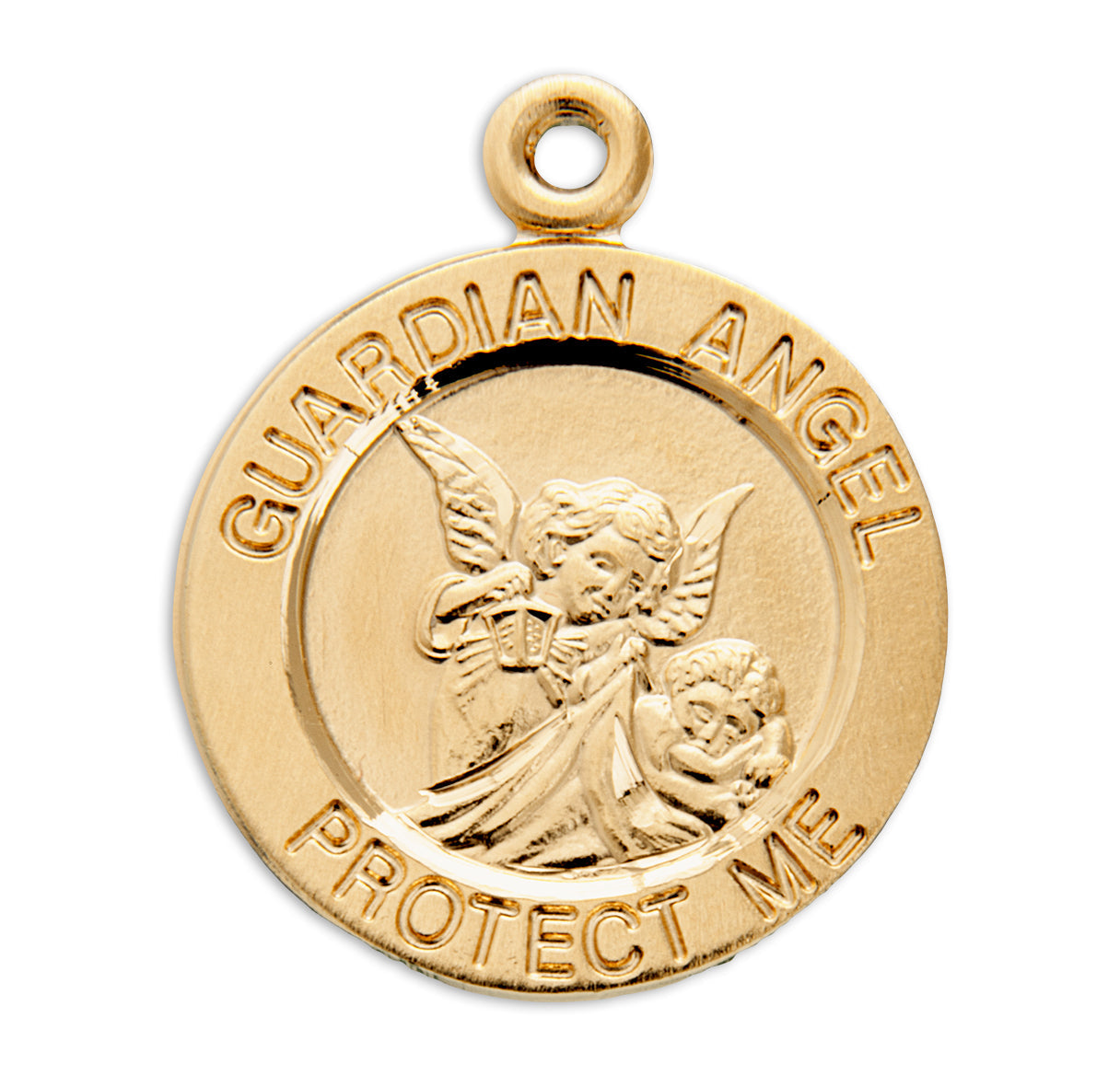 Guardian Angel Med Round Gold Over Sterling Silver Medal Necklace | 16kt Gold Plated .925 Silver