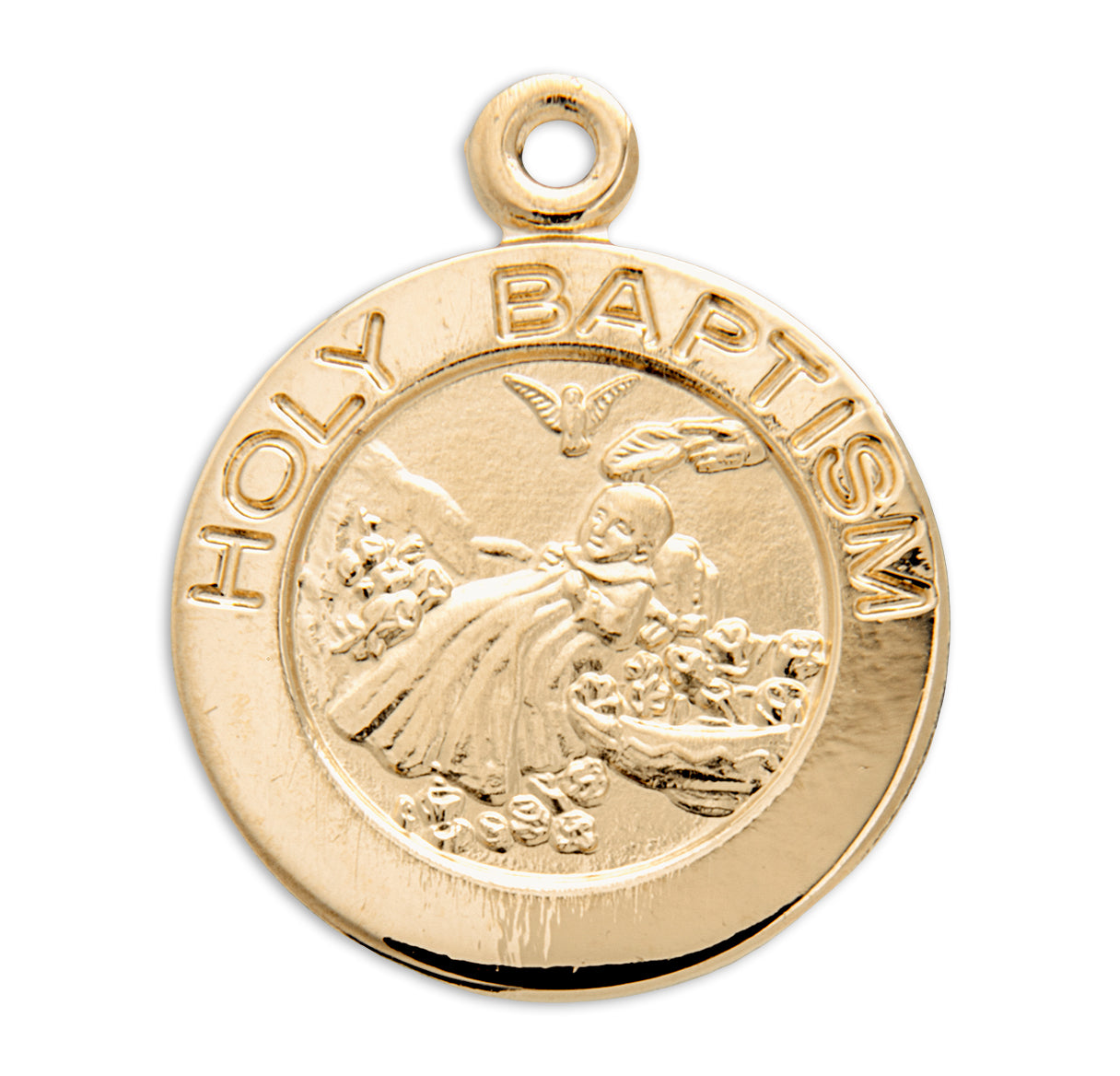 Holy Baptism Med Round Gold Over Sterling Silver Medal Necklace | 16kt Gold Plated .925 Silver