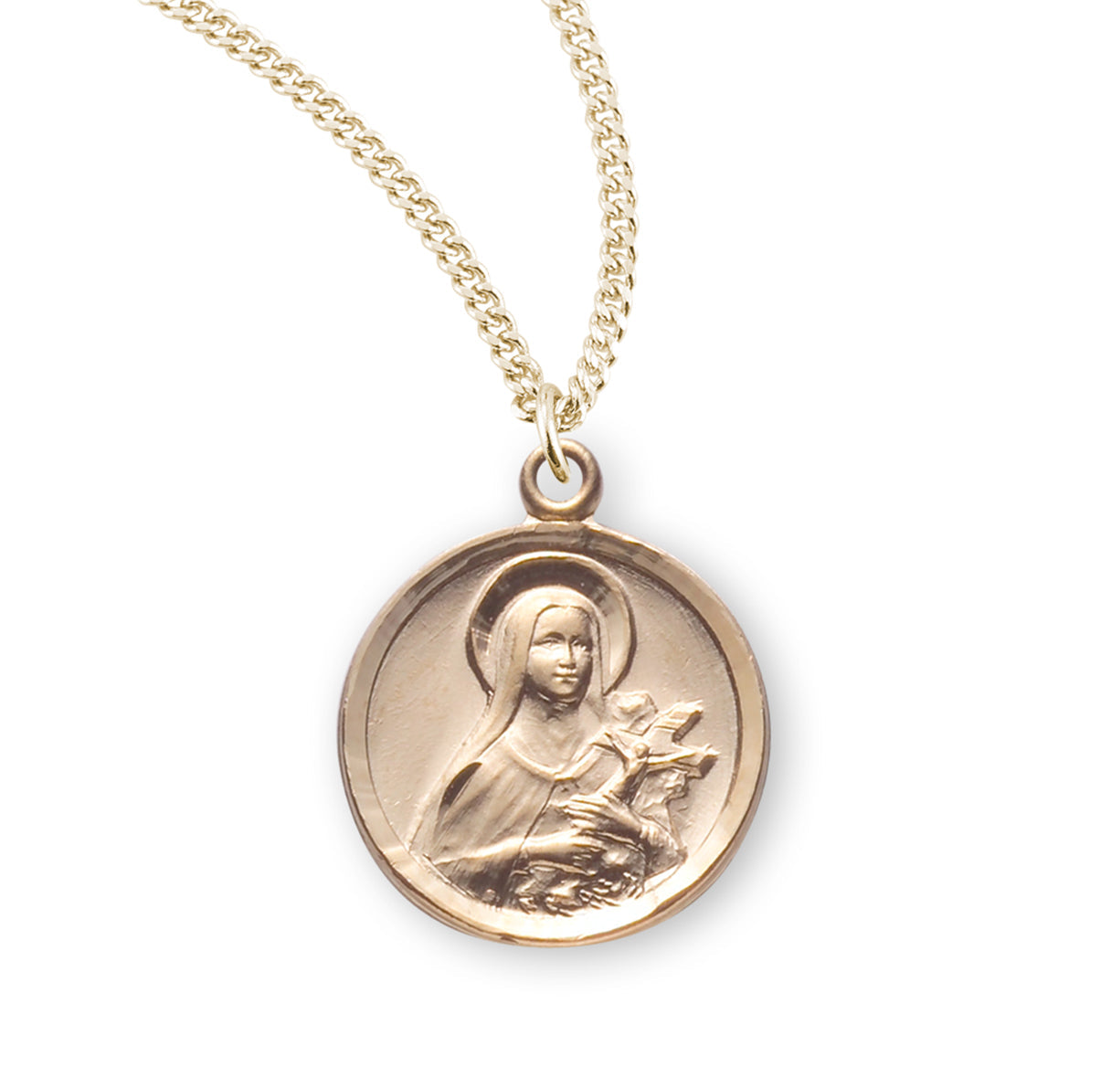 Gold Over Sterling Silver Saint THerese The Little Flower Medal Necklace | 16kt Gold Plated .925 Silver