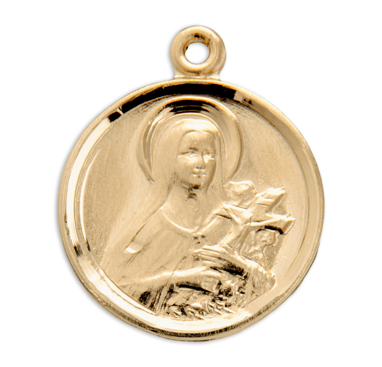 Gold Over Sterling Silver Saint THerese The Little Flower Medal Necklace | 16kt Gold Plated .925 Silver