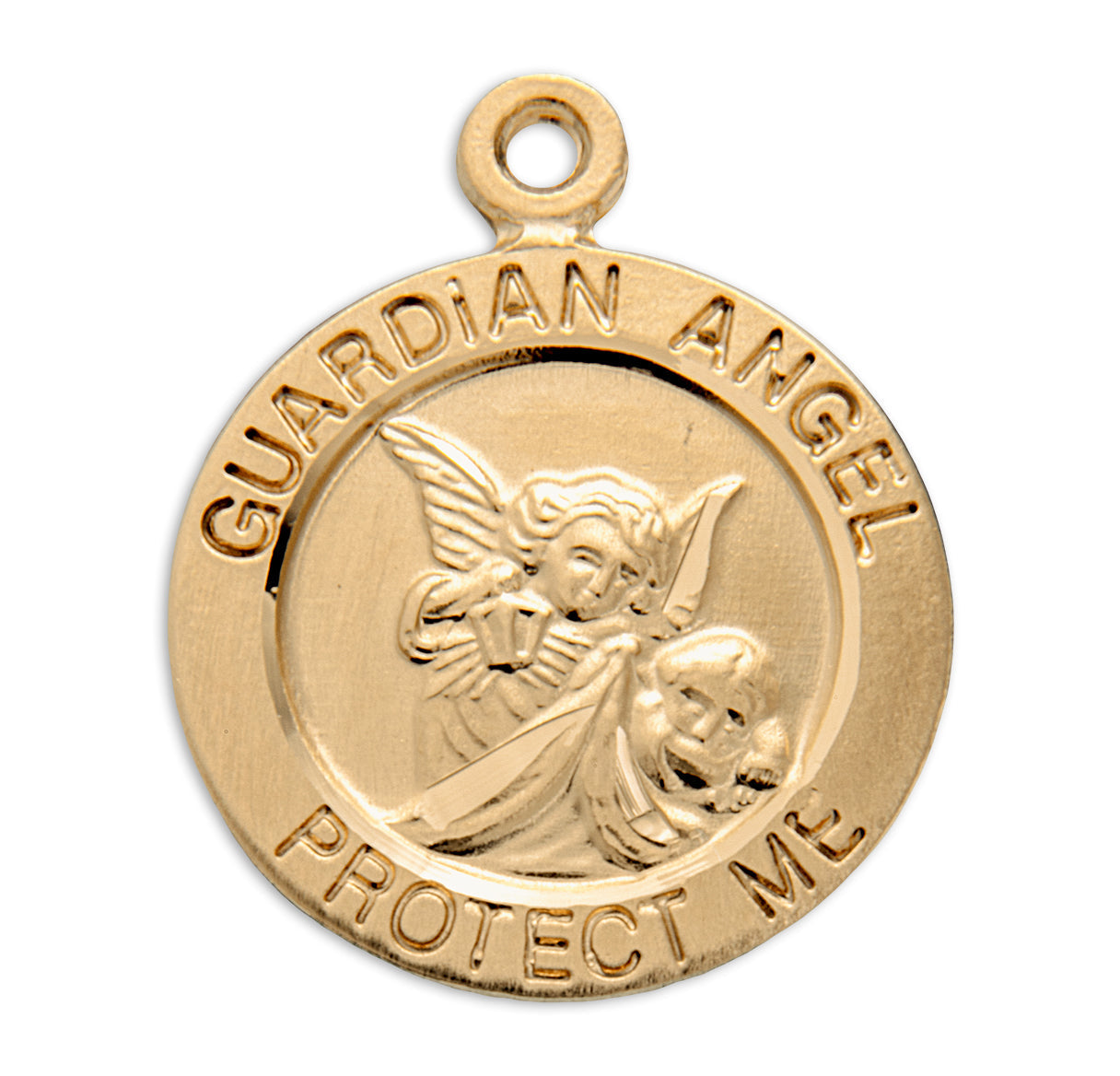 Guardian Angel Small Round Gold Over Sterling Silver Medal Necklace | 16kt Gold Plated .925 Silver