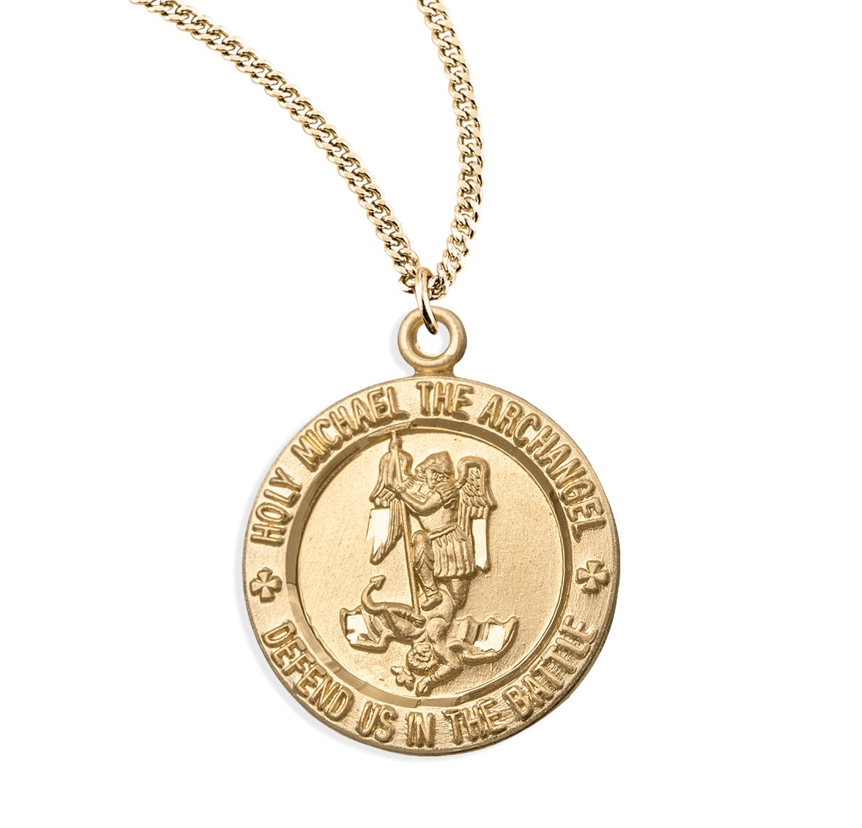 Saint Michael Round Gold Over Sterling Silver Medal Necklace | 16kt Gold Plated .925 Silver