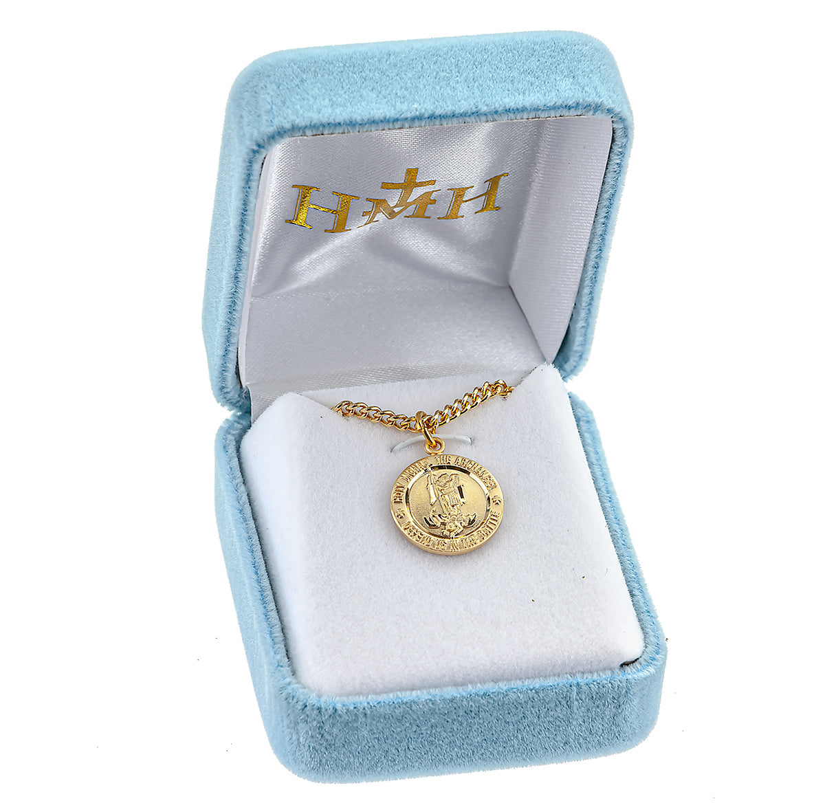 Saint Michael Round Gold Over Sterling Silver Medal Necklace | 16kt Gold Plated .925 Silver