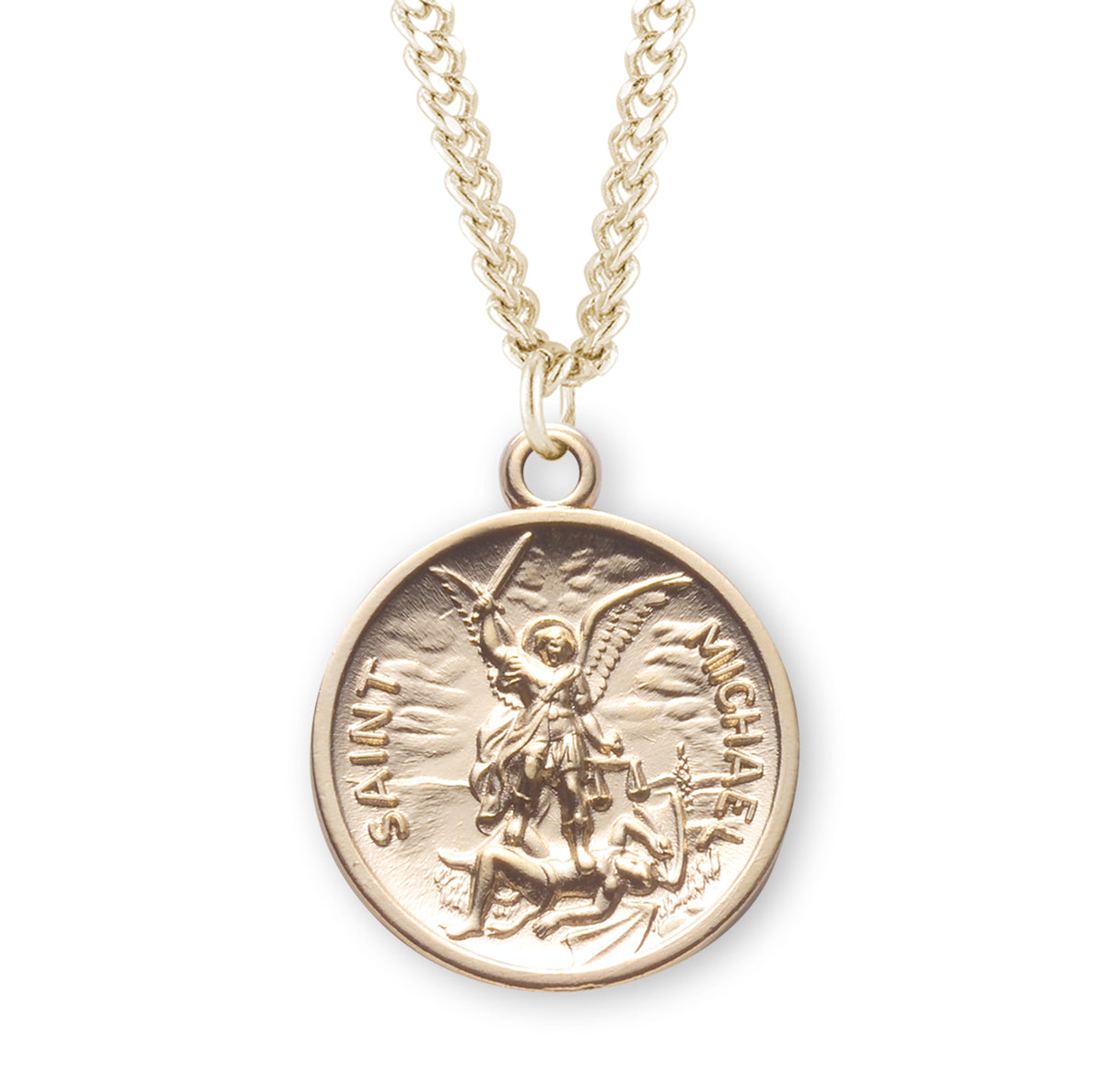 Saint Michael Round Gold Over Sterling Silver Medal Necklace | 16kt Gold Plated .925 Silver