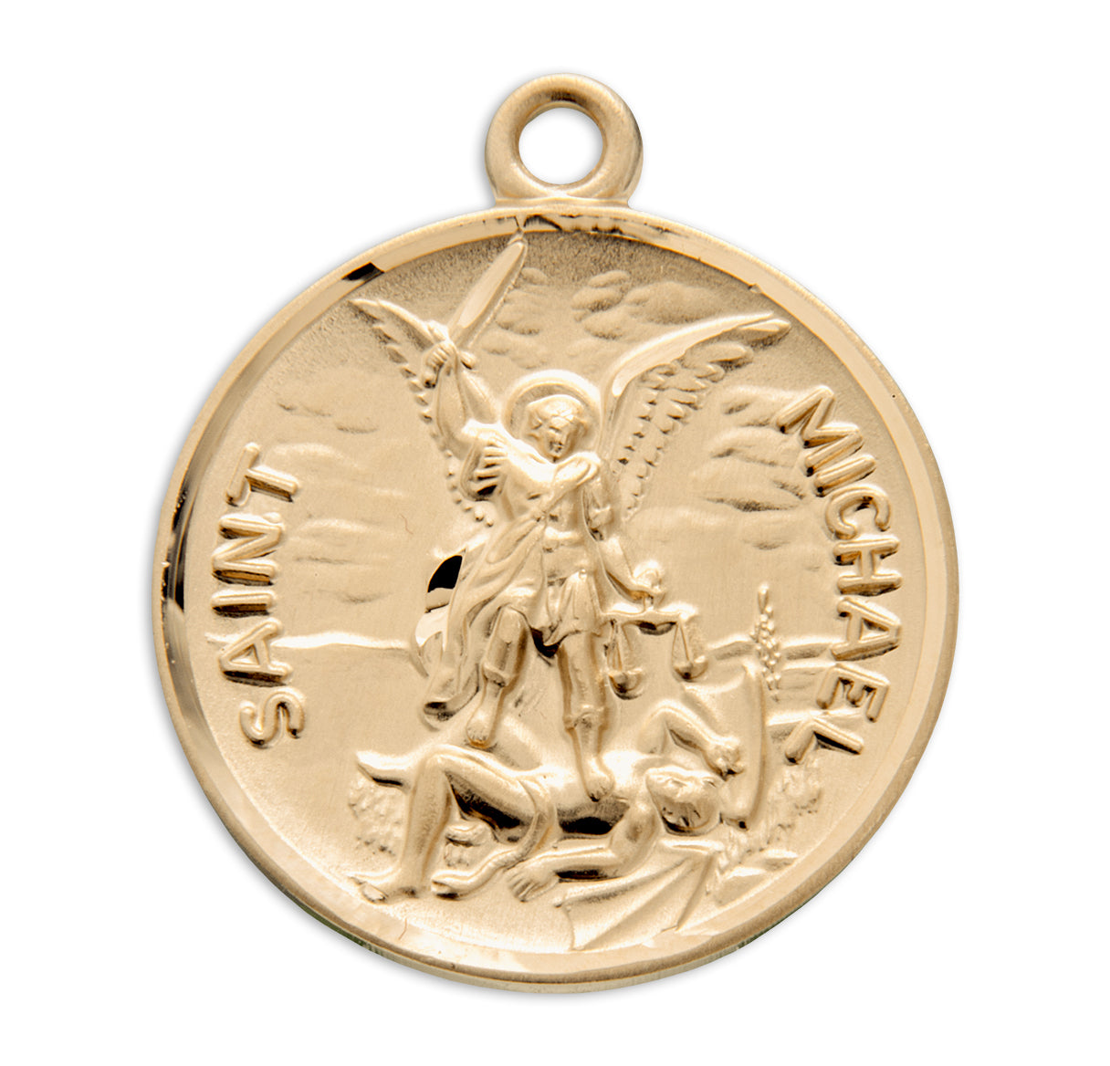 Saint Michael Round Gold Over Sterling Silver Medal Necklace | 16kt Gold Plated .925 Silver