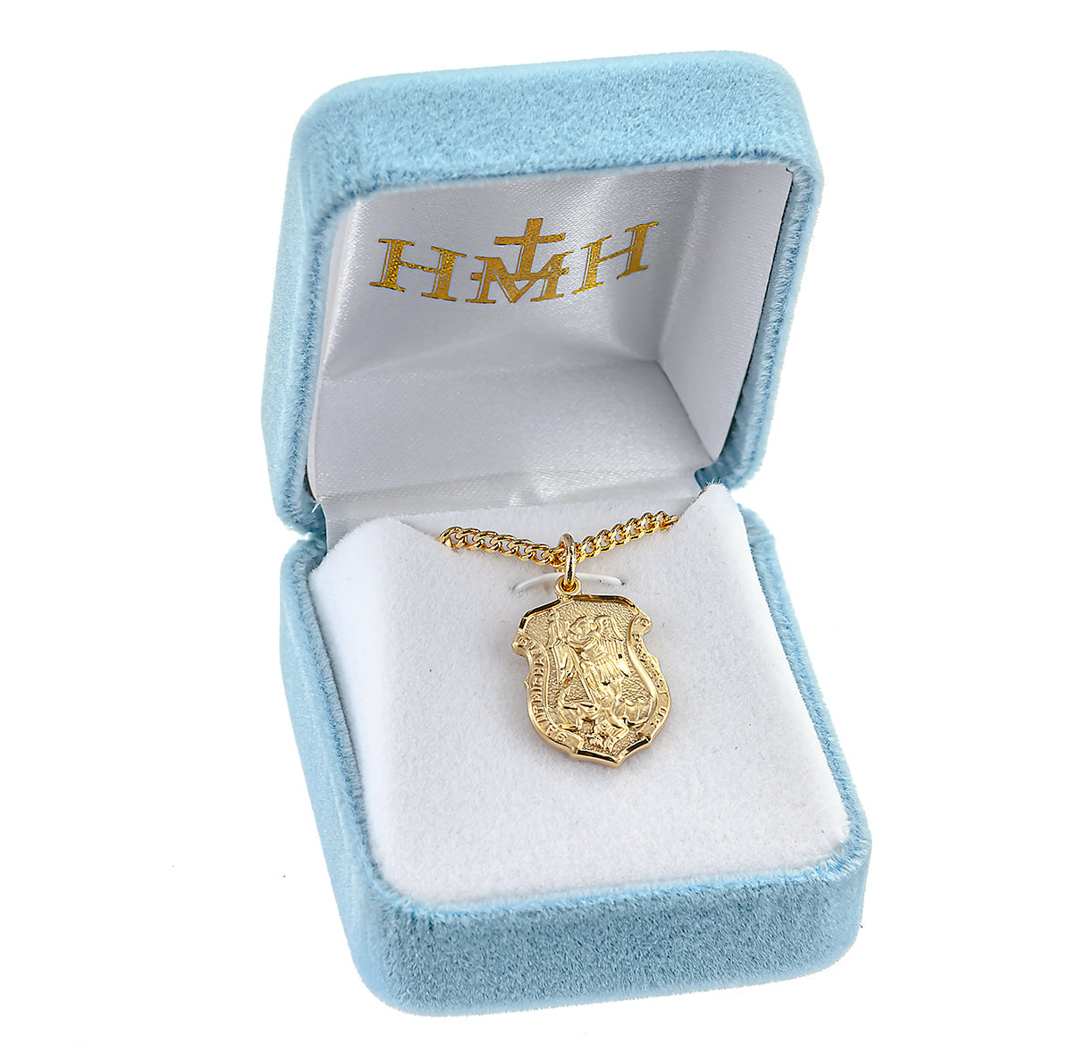 Saint Michael Gold Over Sterling Silver Badge Medal Necklace | 16kt Gold Plated .925 Silver