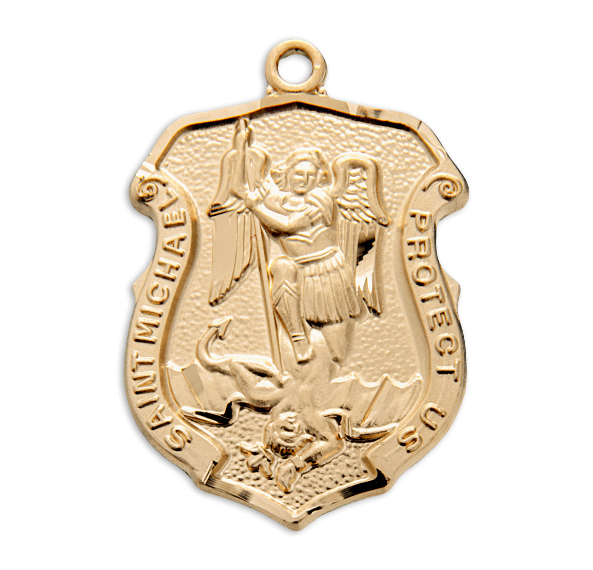 Saint Michael Gold Over Sterling Silver Badge Medal Necklace | 16kt Gold Plated .925 Silver