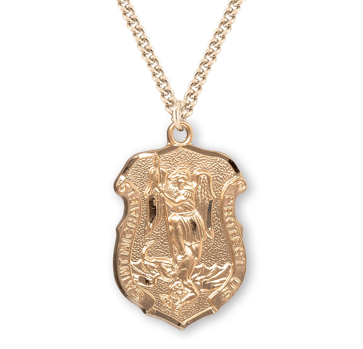 Saint Michael Gold Over Sterling Silver Badge Medal Necklace | 16kt Gold Plated .925 Silver
