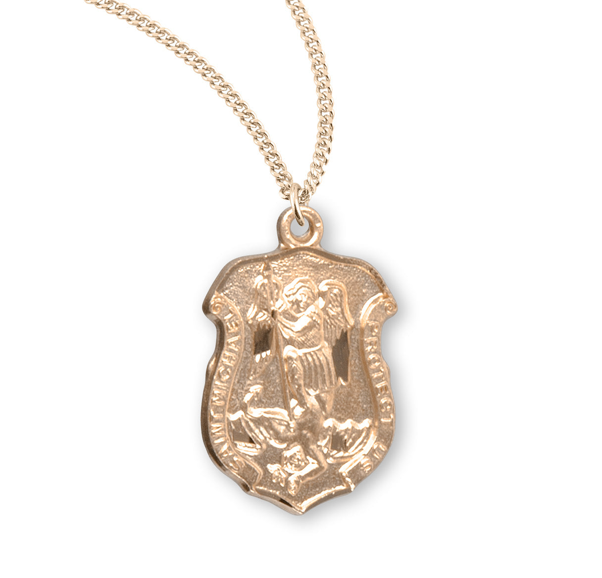 Saint Michael Gold Over Sterling Silver Badge Medal Necklace | 16kt Gold Plated .925 Silver
