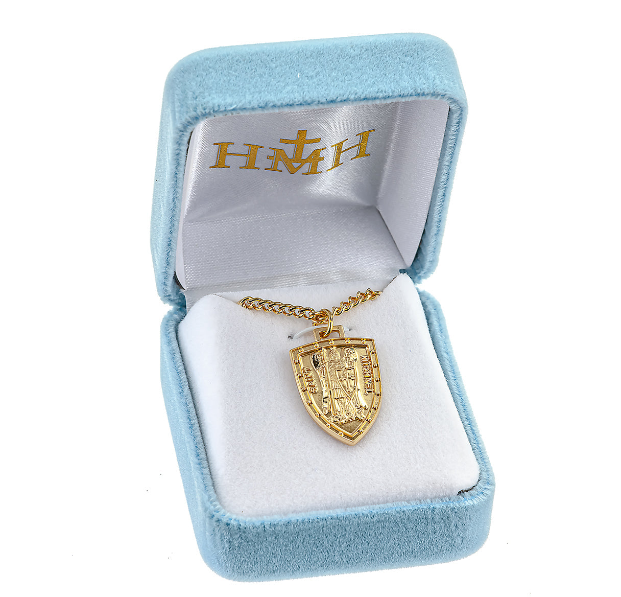 Gold Over Sterling Silver St. Michael Shield Medal Necklace | 16kt Gold Plated .925 Silver