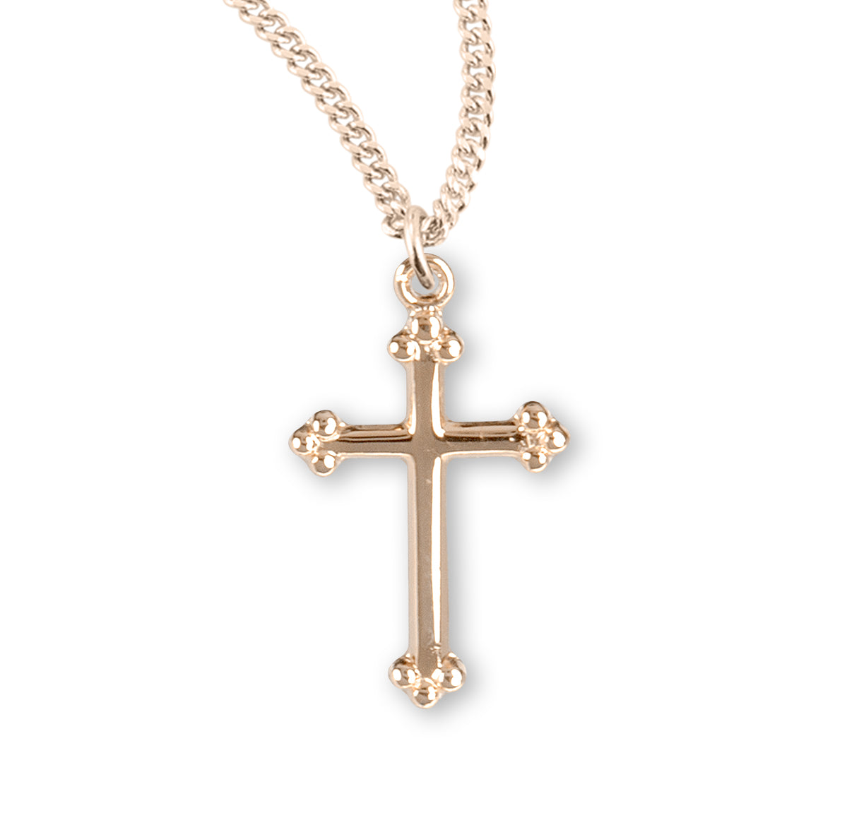 Gold Over Sterling Silver Small Budded Cross Necklace | 16kt Gold Plated .925 Silver