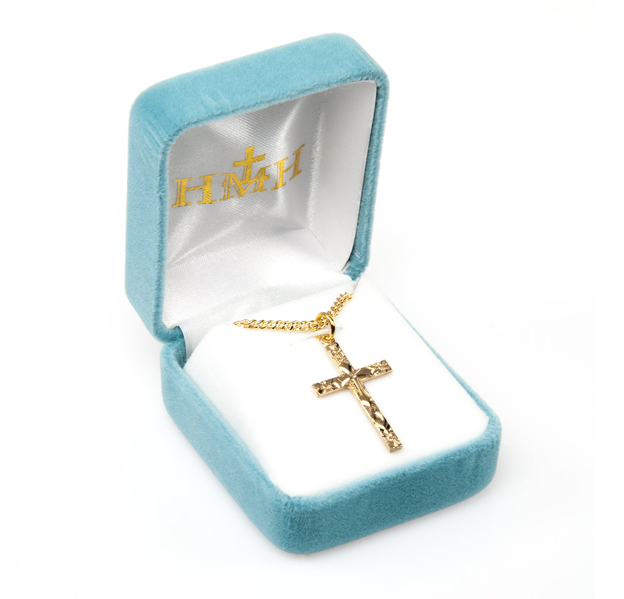Gold Over Sterling Silver Flower Tipped Cross Necklace | 16kt Gold Plated .925 Silver