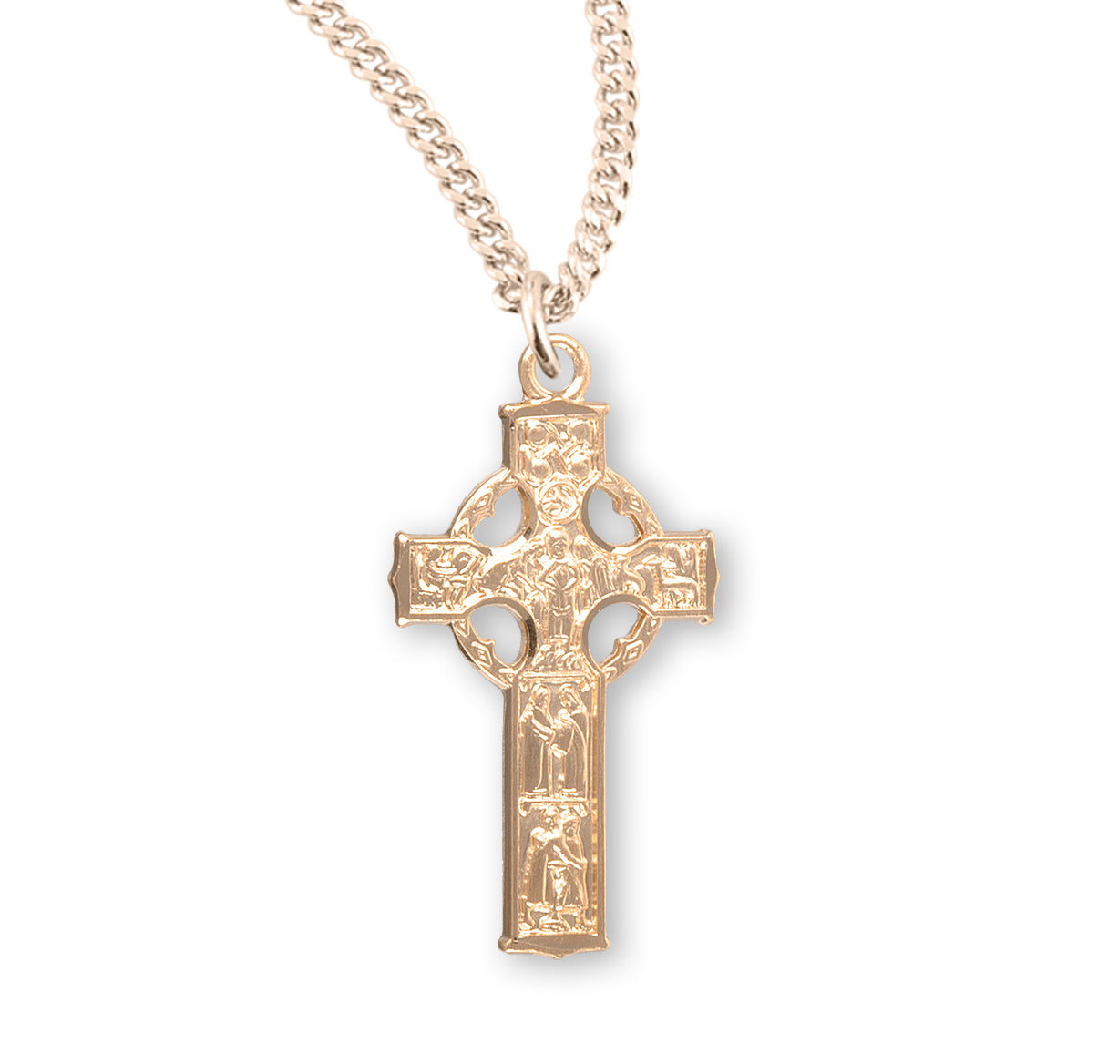 Gold Over Sterling Silver Irish Celtic Cross Necklace | 16kt Gold Plated .925 Silver