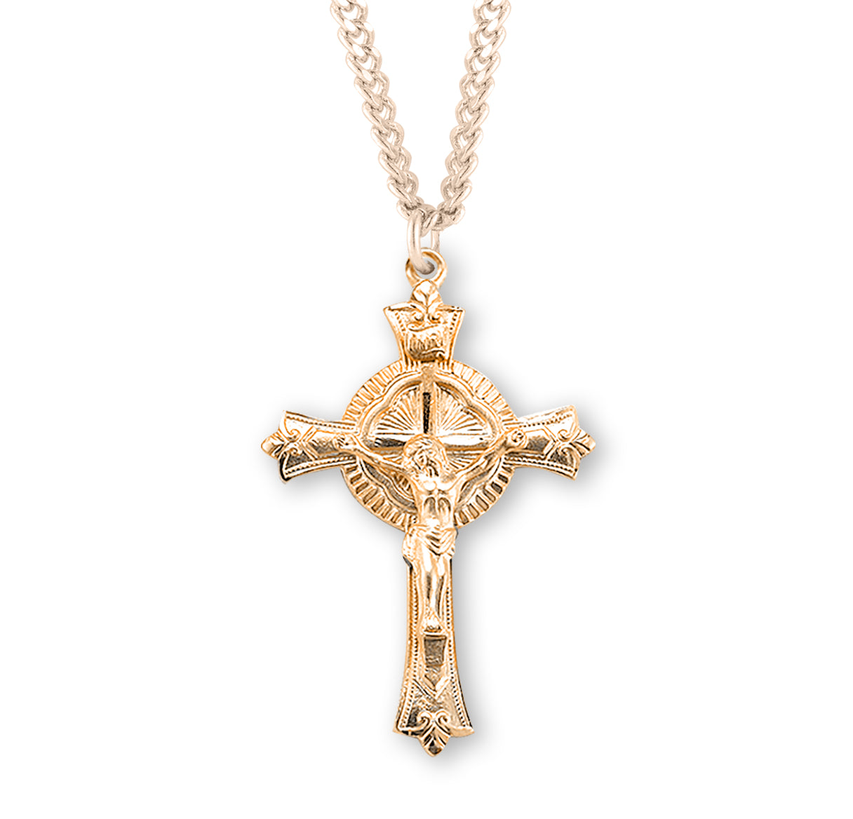 Gold Over Sterling Silver Fine Detailed Crucifix Necklace | 16kt Gold Plated .925 Silver