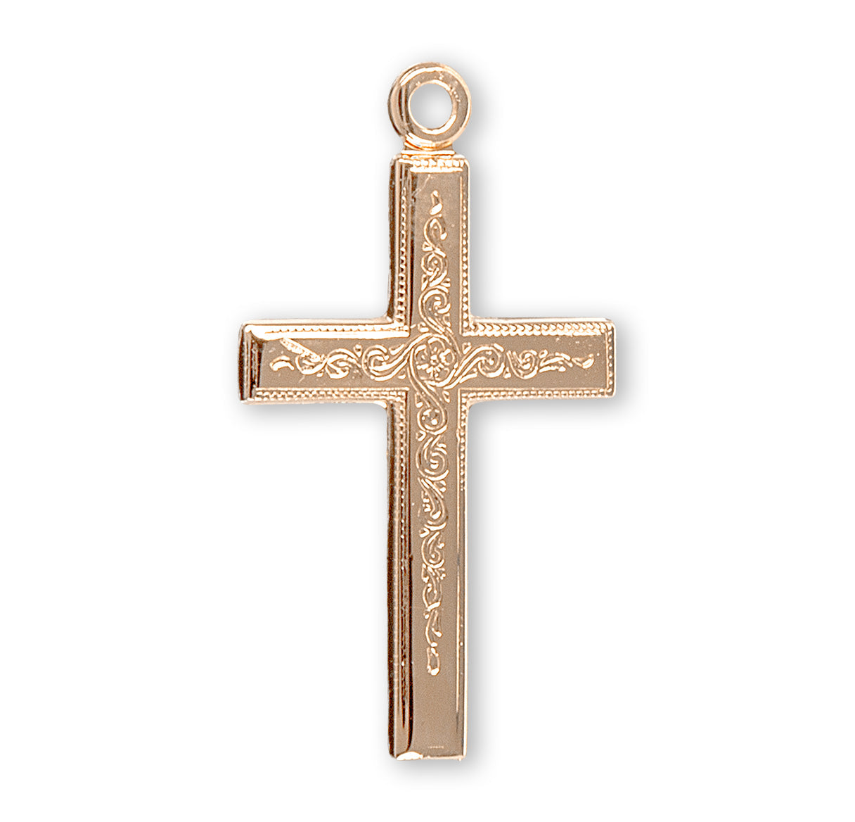Gold Over Sterling Silver Vine Pattern Cross Necklace | 16kt Gold Plated .925 Silver