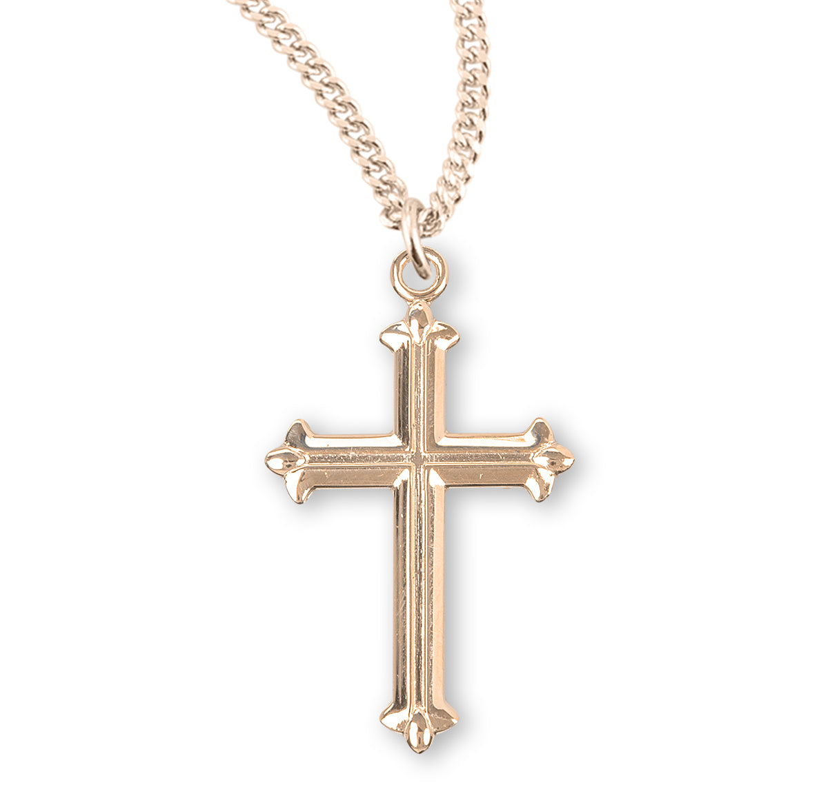 Fleur De Lis Tipped Gold Over Sterling Silver Cross Necklace | 16kt Gold Plated .925 Silver