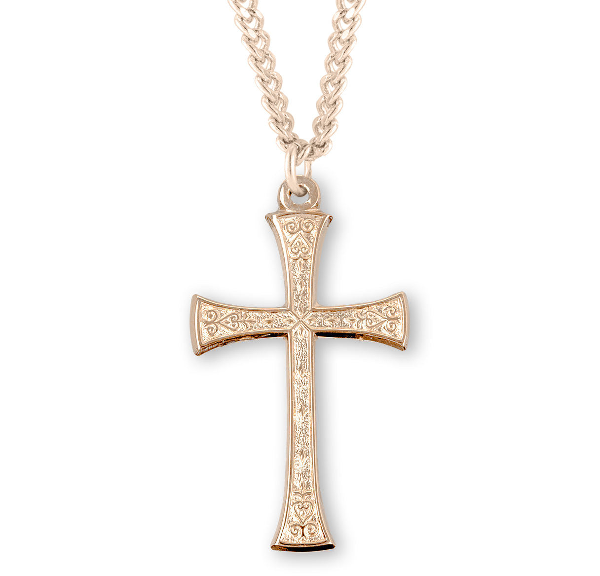 Gold Over Sterling Silver Detailed Cross Necklace | 16kt Gold Plated .925 Silver