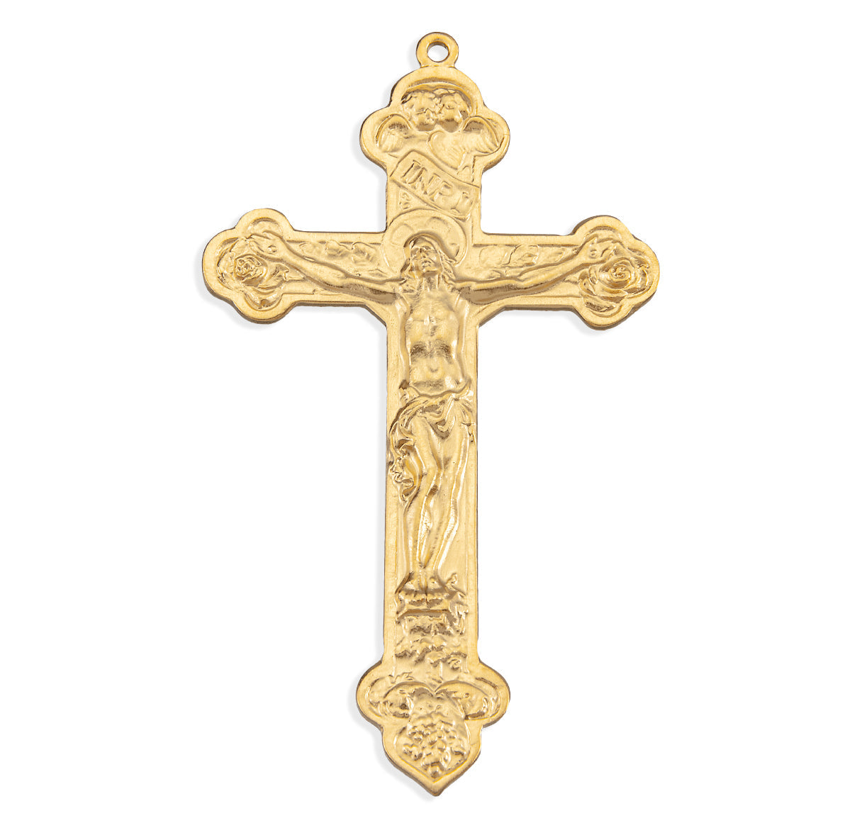 Gold Over Sterling Silver Fancy Crucifix with Vine Patterns Necklace | 16kt Gold Plated .925 Silver