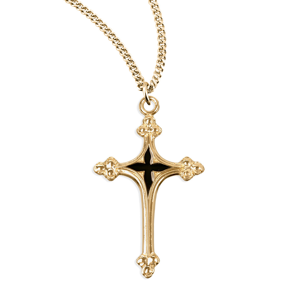 Gold Over Sterling Silver Cross with Blue Enameled Center Necklace | 16kt Gold Plated .925 Silver