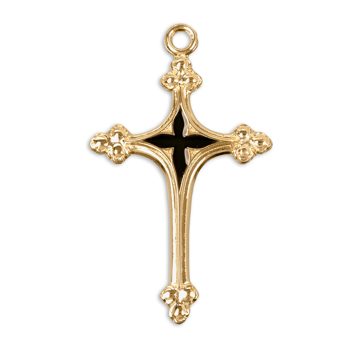 Gold Over Sterling Silver Cross with Blue Enameled Center Necklace | 16kt Gold Plated .925 Silver