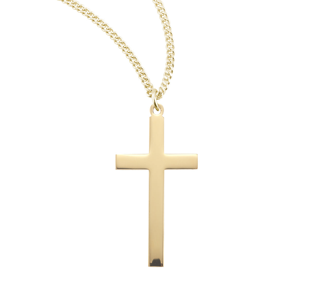 Gold Over Sterling Silver High Polished Cross Necklace | 16kt Gold Plated .925 Silver