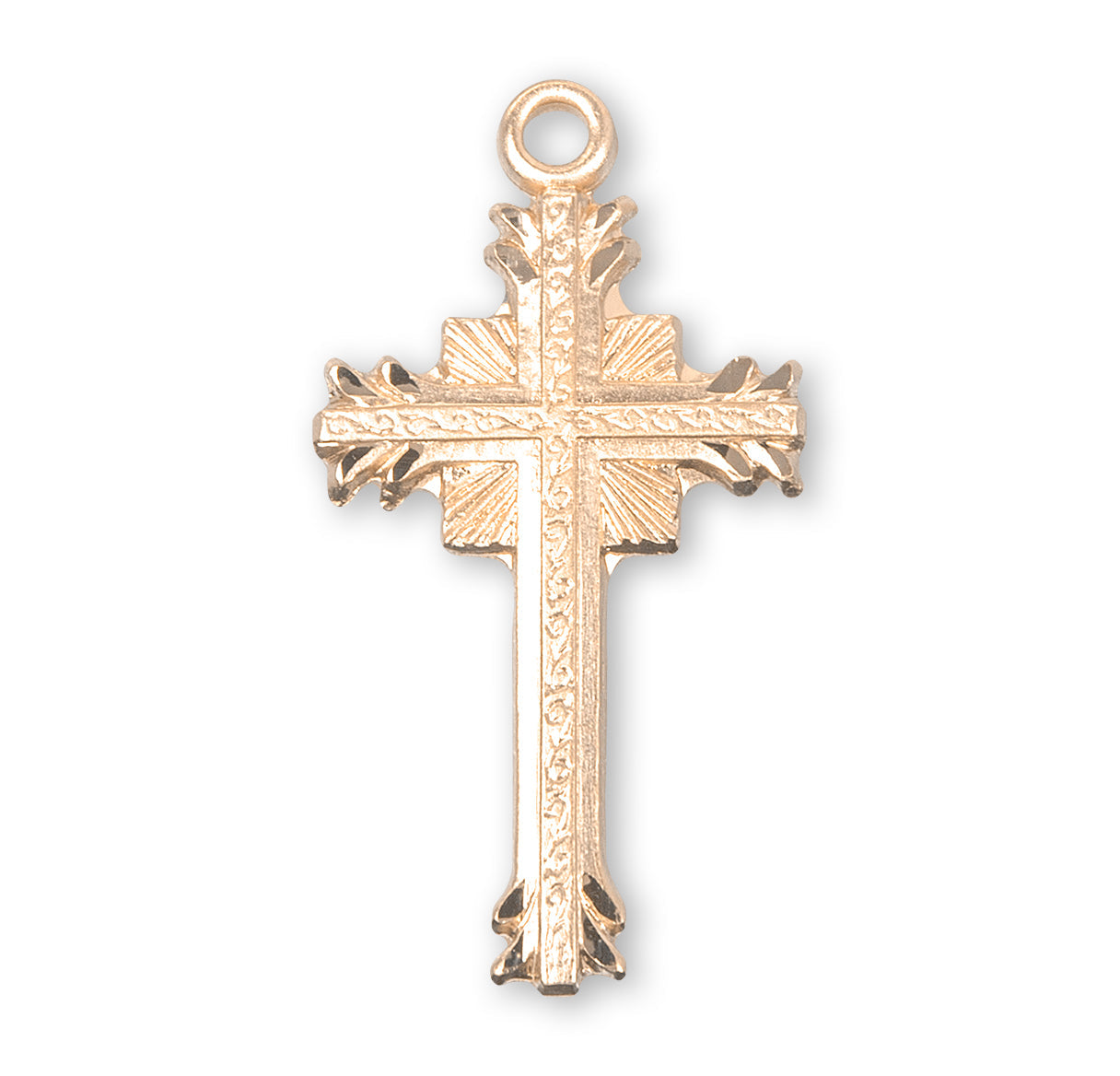 Gold Over Sterling Silver Flare Tipped Cross with a Scrolled Center Necklace | 16kt Gold Plated .925 Silver