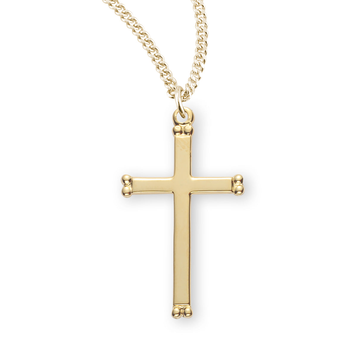 Beaded End Gold Over Sterling Silver Cross Necklace | 16kt Gold Plated .925 Silver